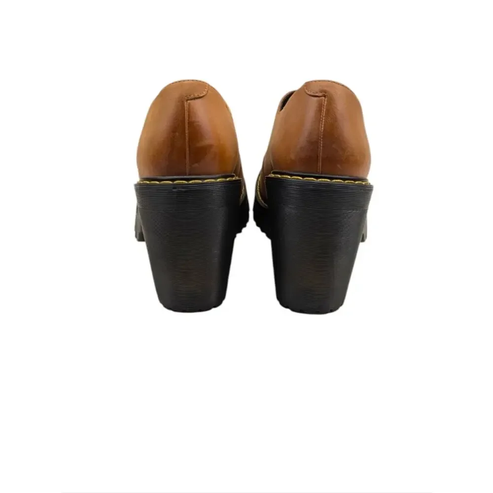 Dr. Martens Cordelia Slip-On Platform Heels Leather Brown Lug Size 6L S4042